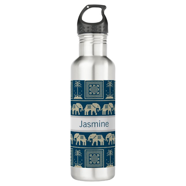 Tribal Elephant & Trees Personalised 710 Ml Water Bottle (Front)