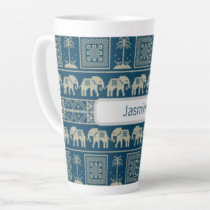 Tribal Elephant & Trees Personalised Latte Mug