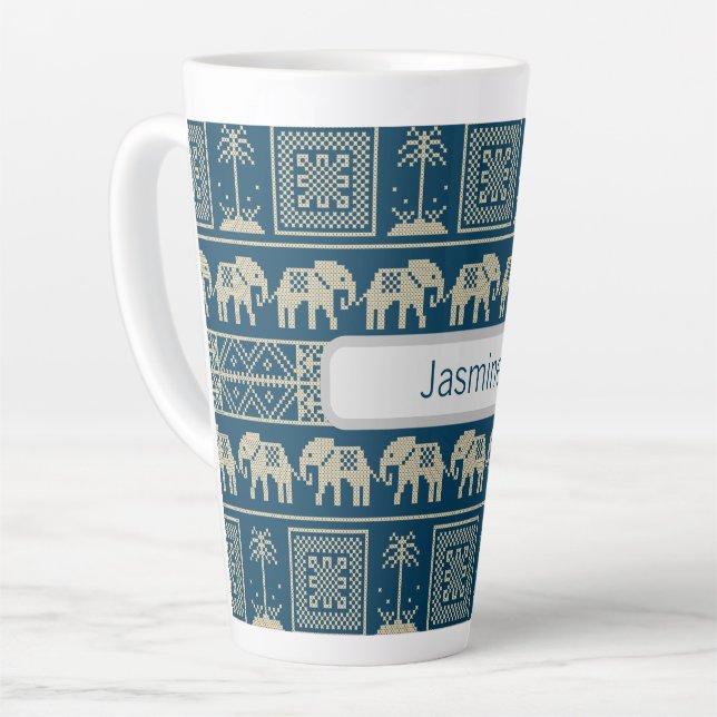 Tribal Elephant & Trees Personalised Latte Mug (Left Angle)