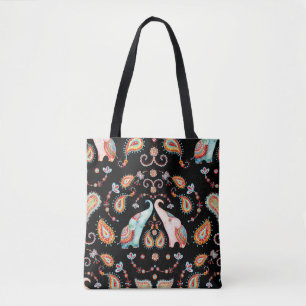 Tribal Elephant: Watercolor Paisley Pattern. Tote Bag