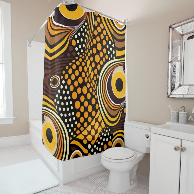 Tribal Ethnic African Pattern Brown Golds Abstract Shower Curtain (In Situ)