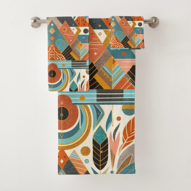 Tribal Ethnic African Pattern Earth Multicolors  Bath Towel Set (Insitu)