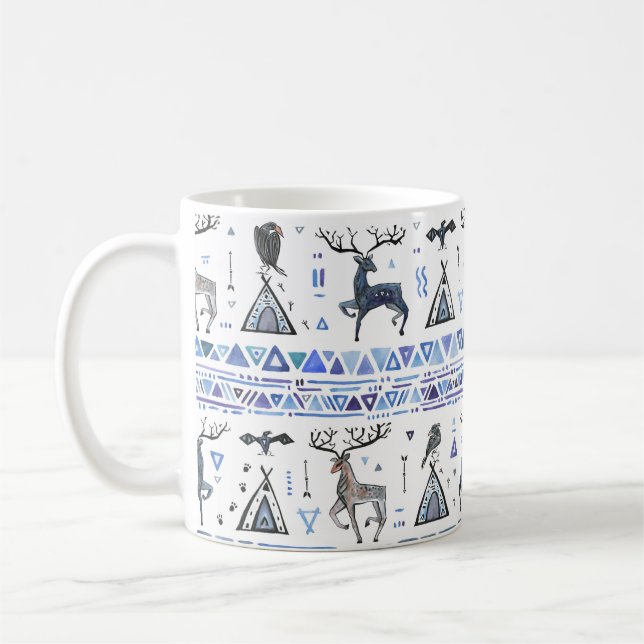 Tribal ethnic, animals dream catcher, seamless. coffee mug (Left)