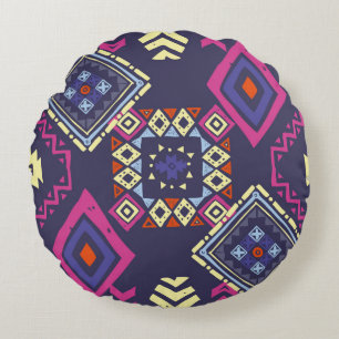 Tribal ethnic background. Stylish primitive geomet Round Cushion
