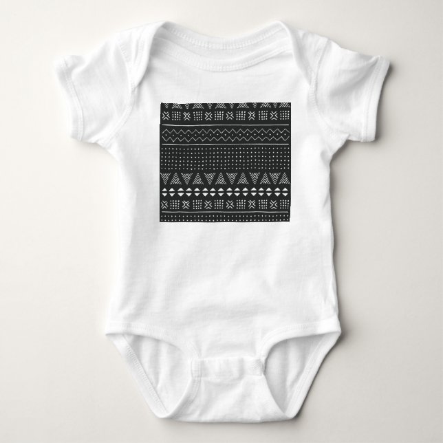 Tribal ethnic: black white pattern. baby bodysuit (Front)