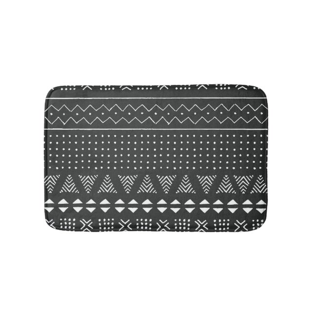 Tribal ethnic: black white pattern. bath mat (Front)