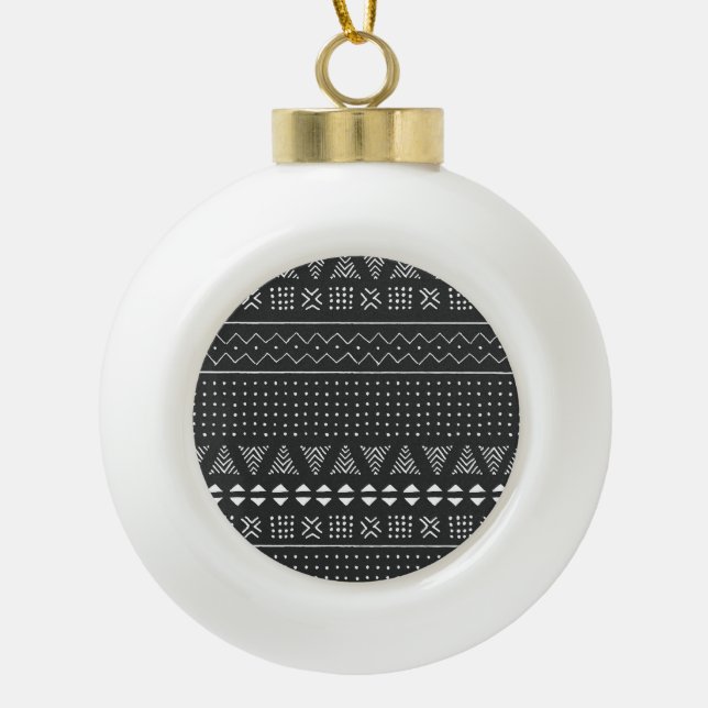 Tribal ethnic: black white pattern. ceramic ball christmas ornament (Front)