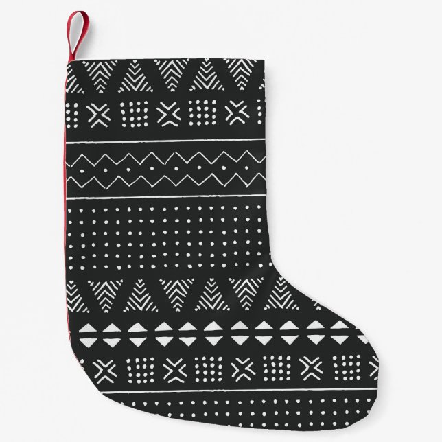 Tribal ethnic: black white pattern. small christmas stocking (Front)