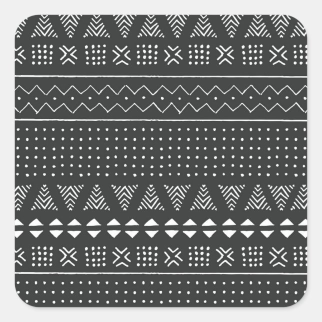 Tribal ethnic: black white pattern. square sticker (Front)
