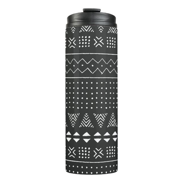 Tribal ethnic: black white pattern. thermal tumbler (Front)