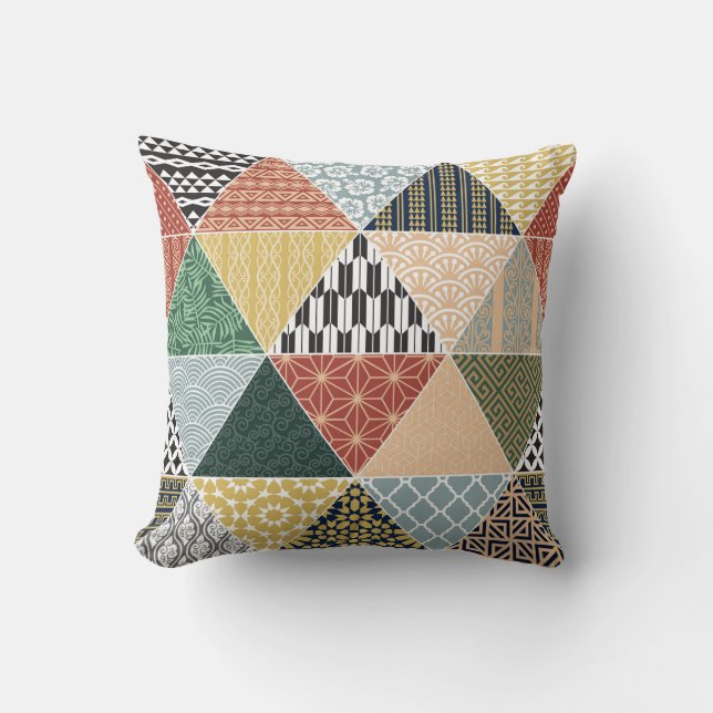 Tribal Ethnic Colorful Patchwork Pattern Cushion (Front)