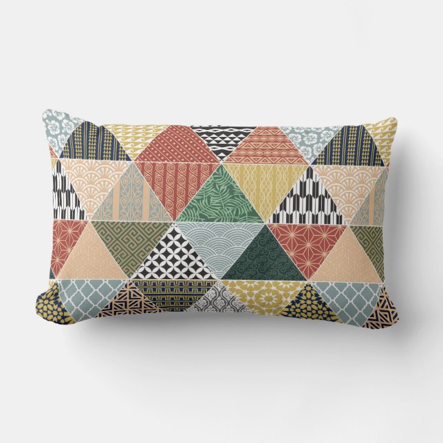 Tribal Ethnic Colorful Patchwork Pattern Lumbar Cushion (Front)