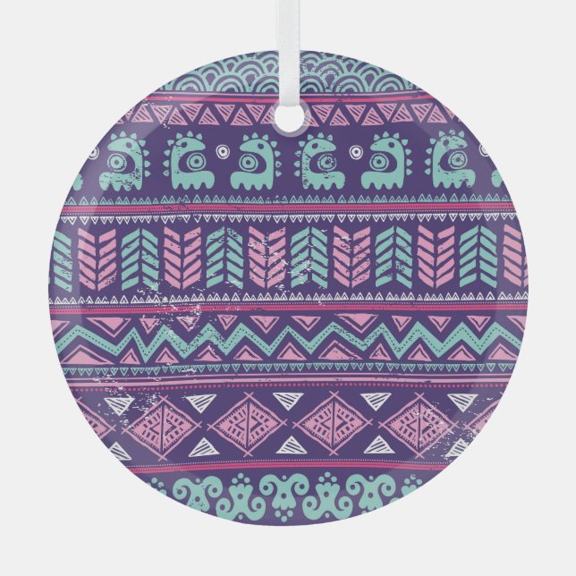 Tribal Ethnic: Colourful Seamless Pattern. Glass Tree Decoration (Front)