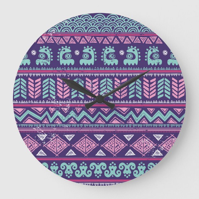 Tribal Ethnic: Colourful Seamless Pattern. Large Clock (Front)