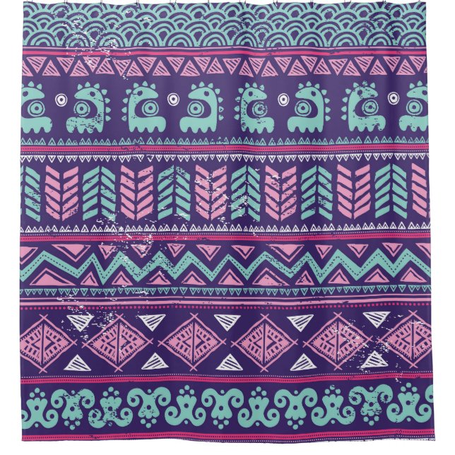 Tribal Ethnic: Colourful Seamless Pattern. Shower Curtain (Front)