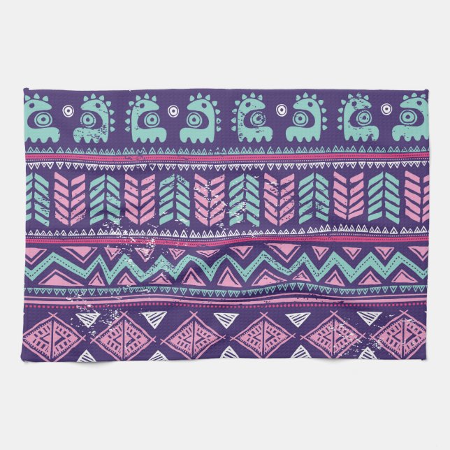 Tribal Ethnic: Colourful Seamless Pattern. Tea Towel (Horizontal)