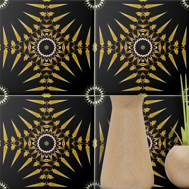 Tribal Ethnic Faux Gold and Black Mosaic Medallion Tile (Creator Uploaded)