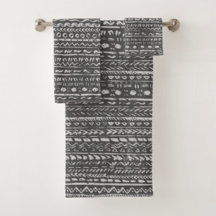 Tribal Ethnic Mud Cloth Pattern Gray White