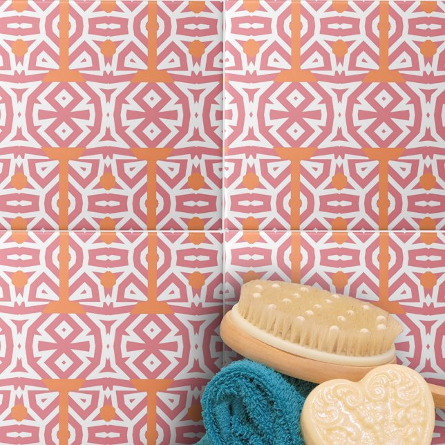 Tribal Ethnic Orange Pink Geometric Pattern Tile (Creator Uploaded)