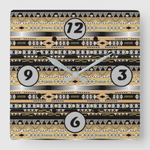Tribal , ethnic, ornament square wall clock