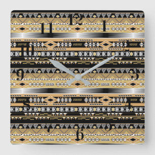 Tribal , ethnic, ornament square wall clock