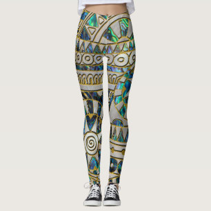 Tribal Ethnic  Pattern Gold on Abalone and Pearl Leggings