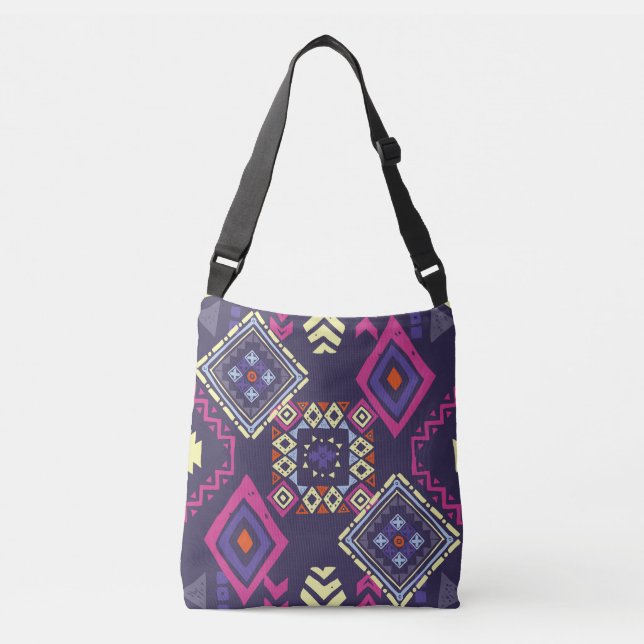 Tribal ethnic, primitive geometric background. crossbody bag (Front)