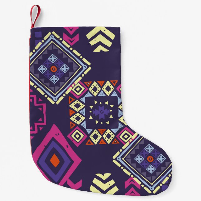 Tribal ethnic, primitive geometric background. small christmas stocking (Front)