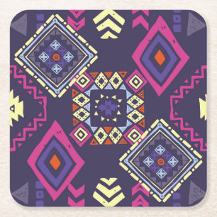 Tribal ethnic, primitive geometric background. square paper coaster