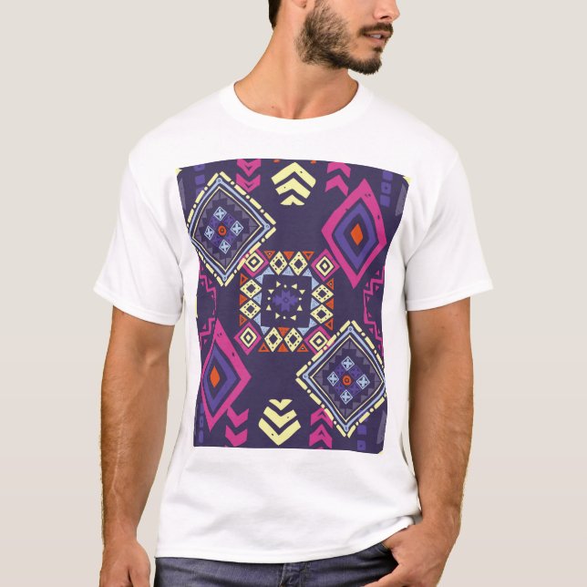Tribal ethnic, primitive geometric background. T-Shirt (Front)