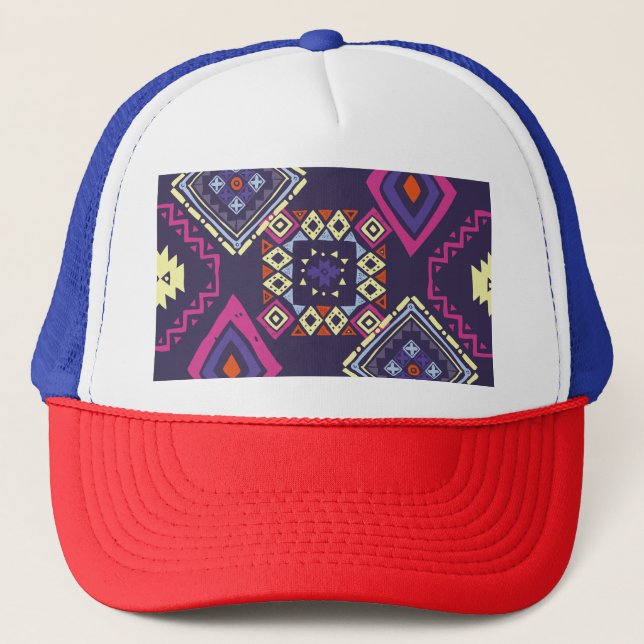 Tribal ethnic, primitive geometric background. trucker hat (Front)