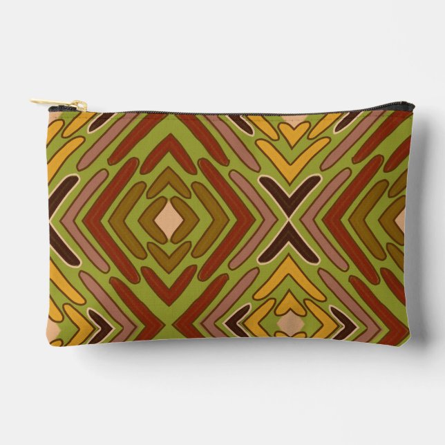 Tribal Ethnic Red Green Gold Pattern Accessory Pouch (Front)