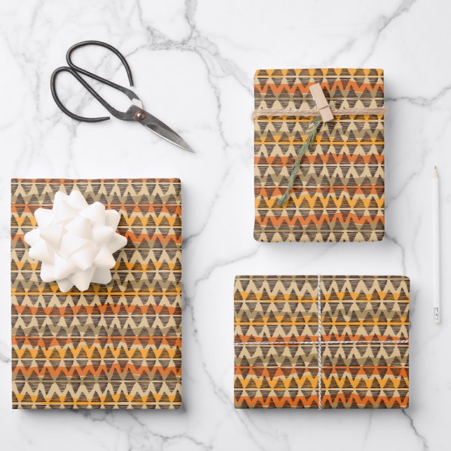 Tribal Ethnic Seamless Pattern Geometric Beige Wrapping Paper Sheet (Front)