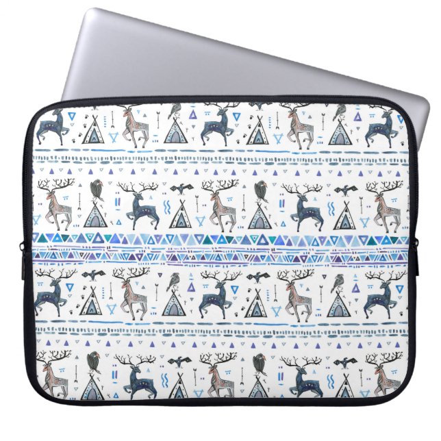 Tribal ethnic seamless pattern with animals and dr laptop sleeve (Front)