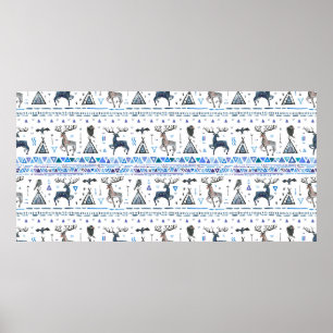 Tribal ethnic seamless pattern with animals and dr poster