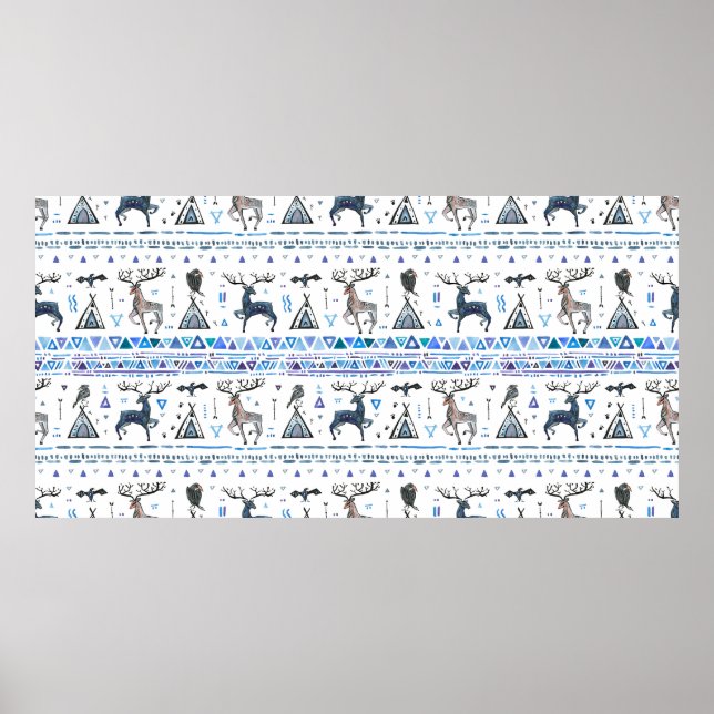 Tribal ethnic seamless pattern with animals and dr poster (Front)