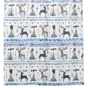 Tribal ethnic seamless pattern with animals and dr shower curtain