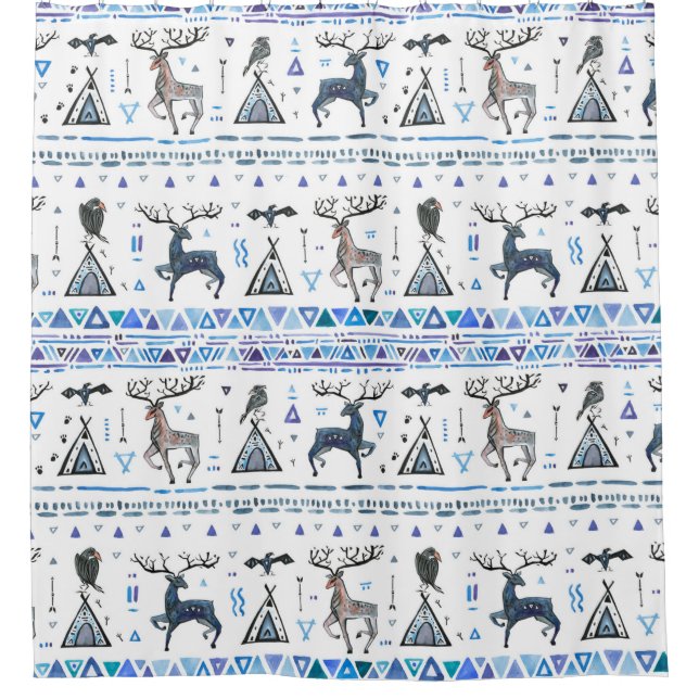 Tribal ethnic seamless pattern with animals and dr shower curtain (Front)