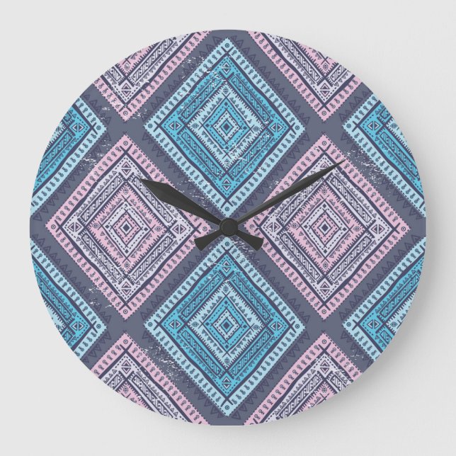 Tribal ethnic, timeless seamless style large clock (Front)