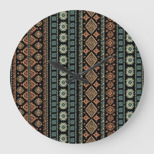 Tribal Ethnic Vintage Business Pattern Large Clock