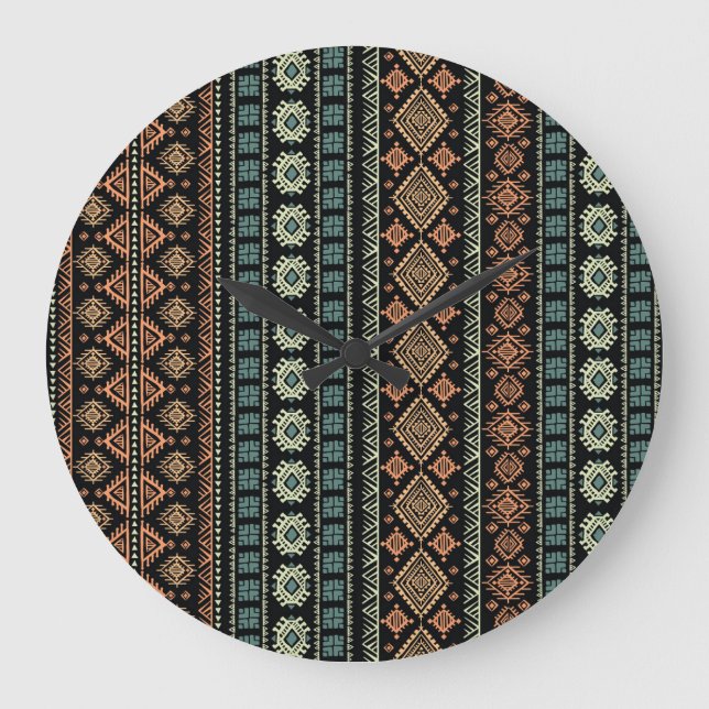 Tribal Ethnic Vintage Business Pattern Large Clock (Front)