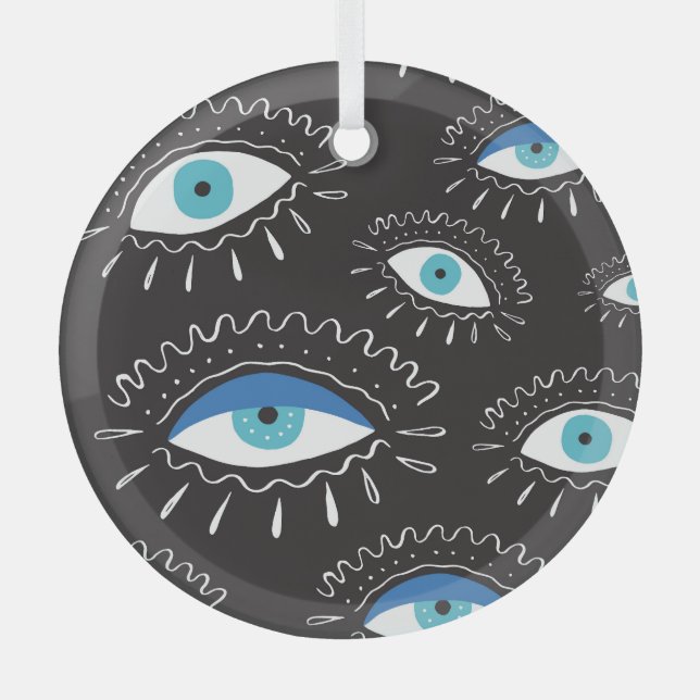 Tribal Eye Feathers Fashion Pattern Glass Tree Decoration (Front)