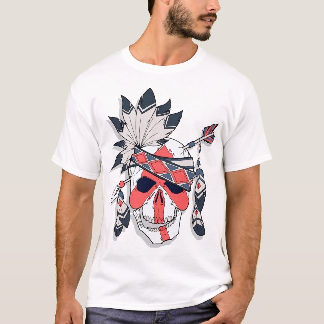 Tribal Feather Skull Graphic T-Shirt (Front)