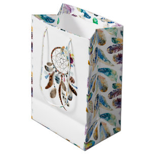 Tribal feathers & flowers dreamcatcher medium gift bag