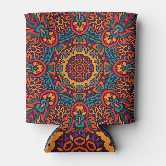 Tribal Festive: Colourful Ethnic Pattern Can Cooler (Front)