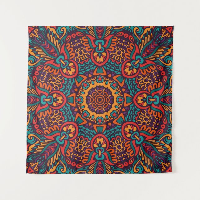 Tribal Festive: Colourful Ethnic Pattern Tapestry (Front)