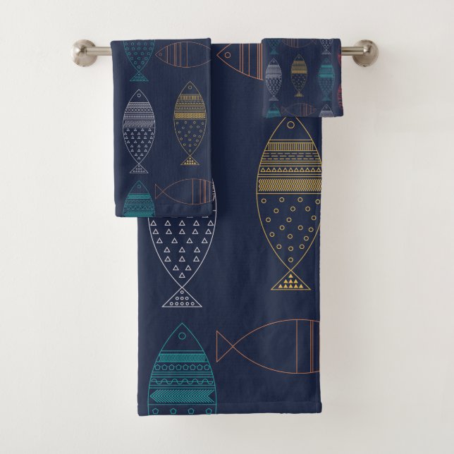 tribal fish bath towel set (Insitu)