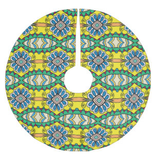Tribal floral, ornate, hand-drawn pattern. brushed polyester tree skirt