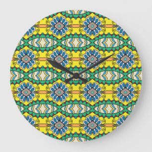Tribal floral, ornate, hand-drawn pattern. large clock