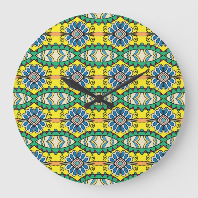 Tribal floral, ornate, hand-drawn pattern. large clock (Front)